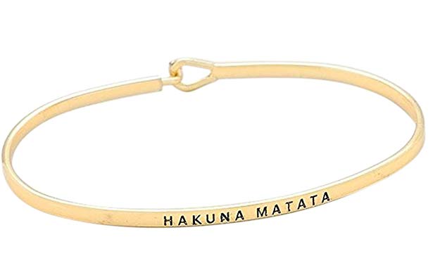 Glamour Girl Gifts Collection Hakuna Matata Engraved Thin Brass Bangle Hook Bracelet for Best Friends, BFF Besties