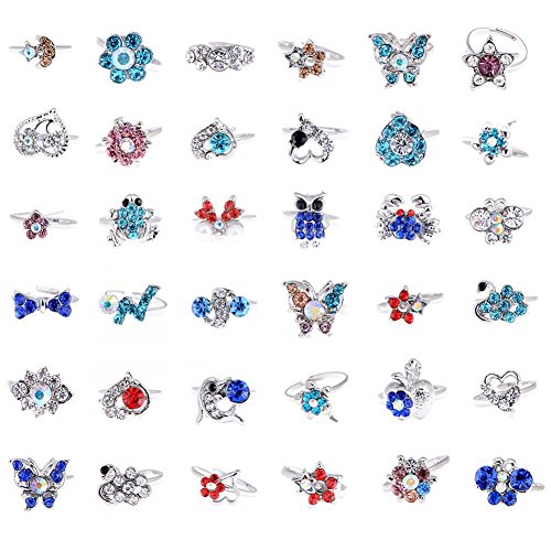 Imixlot 50pcs Children Jewelry Mixed Cartoon Crystal Adjustable Girl Finger Rings