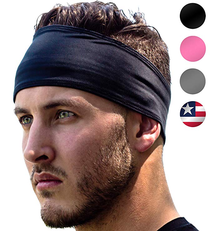 Sports Headband: UNISEX Fitness Headbands For Women & Men. Head Band Sweatband for Running, Yoga, Workout Gym Exercise. NO SLIP Sport Sweatbands & Sweat Wicking Athletic Head Wrap Bands Fit Over Hair