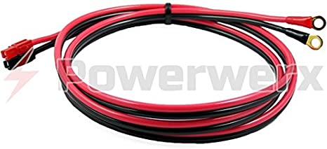 Powerwerx PSC-10-38 6 ft. 10 Gauge Power Supply Cable with 45 and Powerpole Connectors and 3/8 Inch Gold Plated Ring Terminals