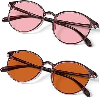 BRADDELL OPTICS Anti Glare Indoor FL-41 Rose & Outdoor FL-60 Brown Tinted Migraine Light Sensitivity Glasses for Fluorescent LED Lighting, Photophobia and Computer Use