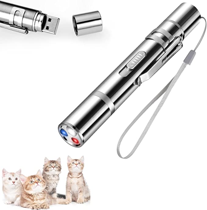 VSSHE Cat Dog Red Pointer Light Toy, 7-in-1 Cat Toys Cat Dog Interactive Toy, USB Rechargeable LED Cat Pen Light, Pet Scratching Practice Chase Training Tool