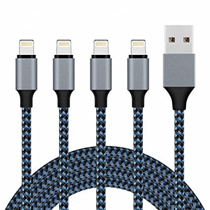 iPhone 13 Charger, 4Pack 6FT USB to Lightning Charging Cable Cord Nylon Braided Compatible with iPhone 13 12 11 Series, iPhone SE XS MAX XR X 8 8Plus 7 7Plus 6 6Plus 6S 6SPlus 5 5S (Black Blue)