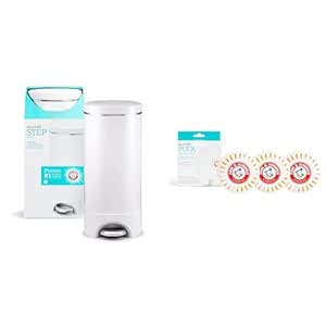 Munchkin® Step™ Diaper Pail Powered by Arm & Hammer, 1 in Odor Control, Award-Winning, Includes 1 Snap, Seal & Toss™ Bag, 1 Starter Refill Ring, and 4 Puck™ Baking Soda Cartridges