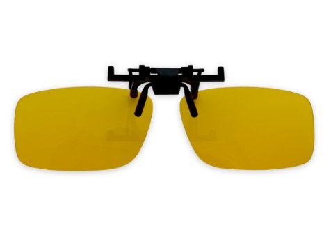 Besgoods Cool Yellow Night Vision Polarized Clip-on Flip up Plastic Sunglasses Lens For Myopia Glasses Outdoor Driving at Night 135x38mm Very Fashion