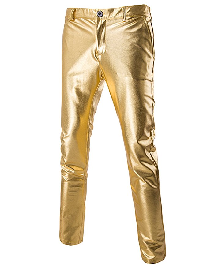 Zeroyaa Mens Casual Night Club Metallic Gold Flat Front Suit Pants/Straight Leg Trousers