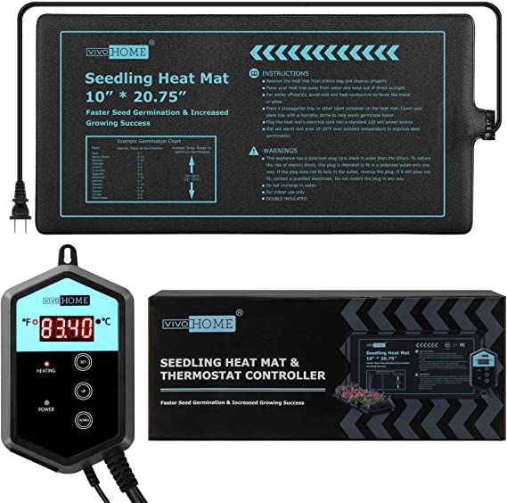 VIVOHOME 10"x20.75" Waterproof Seedling Heat Mat and 68-108°F Digital Thermostat Controller Combo Set MET Certified