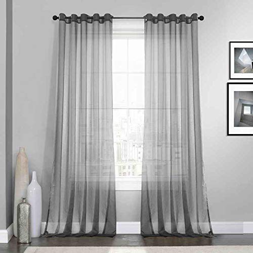Dreaming Casa Grey Solid Sheer Curtains Voile Window Treatment Draperies 42" W x 96" L, 2 Panels Grommet Top