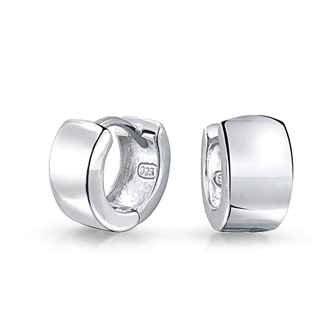 Modern Wide 925 Sterling Silver Huggie Hoop Earrings