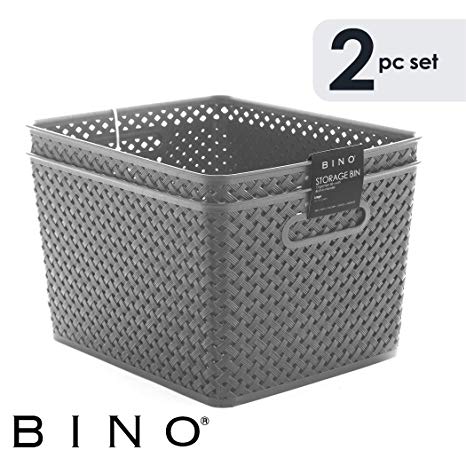 BINO Woven Plastic Storage Basket, X-Large – 2 Pack (Grey)