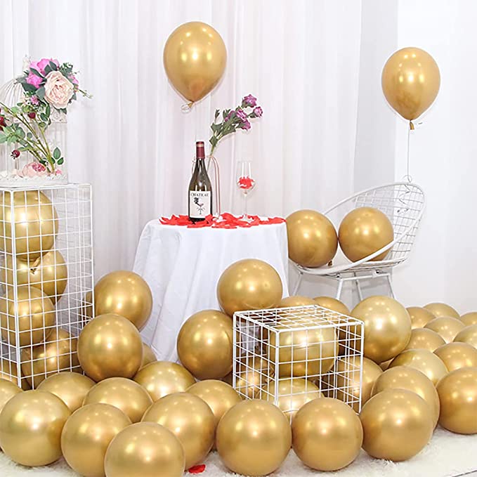 100pcs 5inch Metallic Balloons, Shiny Gold Latex Balloon for Birthday, Wedding, Baby Shower, Fiesta Party Decoration