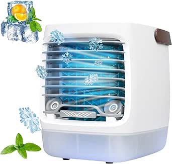 Chiller Well Portable Air Conditioners, Upgraded Portable AC 3in1 Mini Air Conditioner, Evaporative Air Cooler for Room with 3 Adjustable Speeds, 3 Cool Mist, 7 LED Lights, 4-5H Timer AC. (1PC)