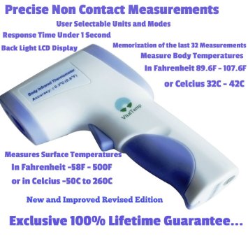 VitalTemp Non-Contact Thermometer Temperature Range from 89.0 to 107F Surface Temperature Sensor -58 to 500F