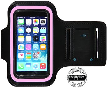 iPhone 5/5S/5c SE Running & Exercise Armband with Key Holder & Reflective Band | Also Fits iPhone 4/4S (Black Pink)