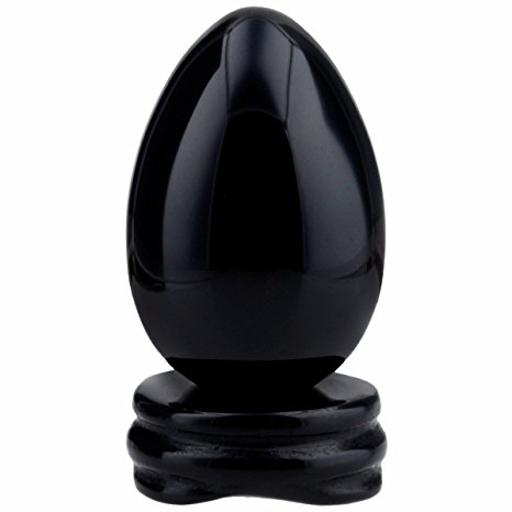 rockcloud 1.7" Healing Crystal Egg Sphere With Stone Stand,Black Obsidian