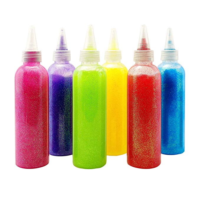 New: Glitter Glue Art Slime Kit [Slime Activator Included] Red Yellow Green Purple Pink Blue Colors - Clear School Glue - Girls and Boys Ages: 3 4 5 6 7 8 9 10 11 12 [Fully Washable]