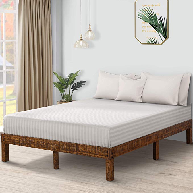 Olee Sleep VC14SF01K-2 14 inch Solid Wood Platform Natural Finish Bed Frame, King, Brown
