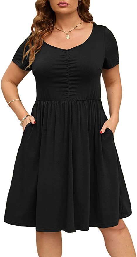 Nemidor Womens Plus Size Casual Summer Dress Cotton Skater Fit and Flare Dress with Pockets NEM293