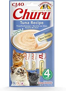 Ciao Churu Sticks by INABA Cat Treat - Tuna Flavour (4 x 14g) / Soft & Creamy Cat Treat, Delicious & Healthy Snack, Squeezable Purée Food Topper, Pill Assist, Natural, Grain Free