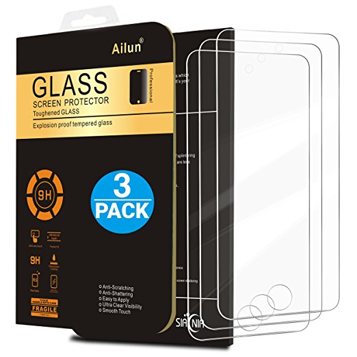 iPod Touch 6 Screen Protector,[3Pack]by Ailun,Curved Edge Tempered Glass for iPod Touch 6G/5G(6th/5th Generation),Anti-Scratch,Case Friendly,Siania Retail Package