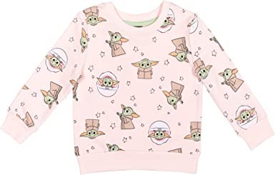 STAR WARS Mandalorian The Child Girls French Terry Pullover Sweatshirt Pink