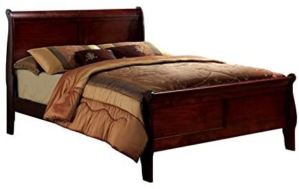 ioHOMES Nathanial Contemporary Solid Wood Sleigh Bed with Wooden Bracket Feet, Full, Cherry