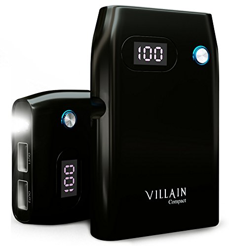 [Quick Charge 3.0] Villain Compact - Smallest & Lightest 10050mAh External Battery Power Bank With 2 USB Ports, Flashlight, Smart LCD Display - Portable Charger With High Performance LG Battery Cells