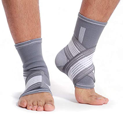 Neotech Care Ankle Brace Support (1 PAIR) - Elastic & Breathable Fabric - Adjustable Compression Strap - For Men, Women, Youth - Left or Right Foot - Grey Color (Size L)