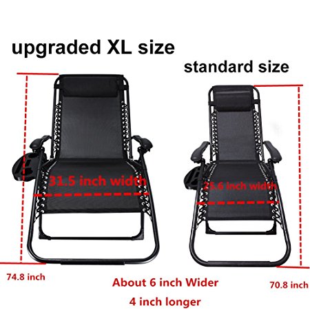 Ezcheer Oversized Zero Gravity Chair,Patio Lounge Chair 2 Pack w Cup Holder,Folding Office Beach Recliner XL 430 lbs Weight Capacity Garden Chair