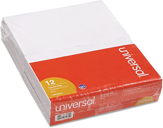 Universal 35615 Scratch Pads, Unruled, 5 X 8, White, 12 100 Sheet Pads/Pack