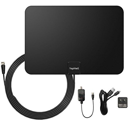 TV Antenna,YaphteS 2017 New Upgraded Version 50 Miles Ultra Thin Indoor Digital HDTV Antenna with Detachable Amplifier USB Power Supply and 10ft Coax Cable