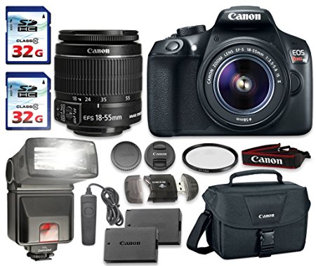 Canon EOS Rebel T6 DSLR Camera Bundle with Canon EF-S 18-55mm f/3.5-5.6 IS II Lens   2pc 32 GB SD Card   Card Reader   Flash