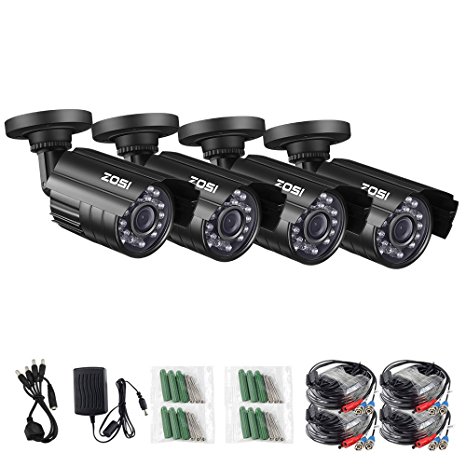 ZOSI 4 Pack HD-TVI 1280TVL 1.0MP Security Camera 720P 3.6mm Wide Angle Lens 24 IR LEDs Indoor Outdoor Waterproof IP67 Infrared Night Vision HD Bullet Camera For 720P/1080N/1080P HD-TVI DVR systems