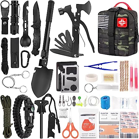 Emergency Survival Kit and First Aid Kit, 142Pcs Professional Survival Gear and Equipment with Molle Pouch, for Men Camping Outdoor Adventure