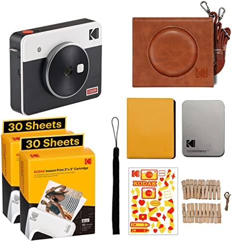 Kodak Mini Shot 3 Retro Accessory Gift Bundle 3x3 2-in-1 Instant Camera & Photo Printer, Compatible with iOS, Android & Bluetooth, Real Photo HD, 4PASS Technology & Laminated Finish – White