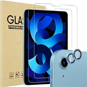 ProCase 2 Pack Screen Protector for iPad Air 5th Air 4th Generation 10.9"   2 Pack Camera Lens Protector, 9H Hardness HD Clear Tempered Glass for iPad Air Gen 4/5 -Blue