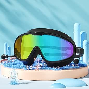 No Leak Swim Goggles With Earplugs, No Leaking Swim Goggles Adjustable, Wide View Anti Fog & UV Swimming Goggles For Outdoor