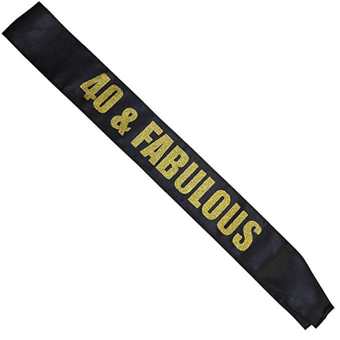 BLACK Satin Birthday Sash 40 & FABULOUS w/ GOLD Glitter Letters - 40 & FABULOUS - 40th Birthday Party Supplies,Favors - Celebration Ideas,Gifts