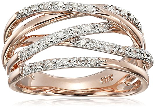 10k Rose Gold Woven Diamond Ring (1/7 cttw, I-J Color, I2-I3 Clarity)