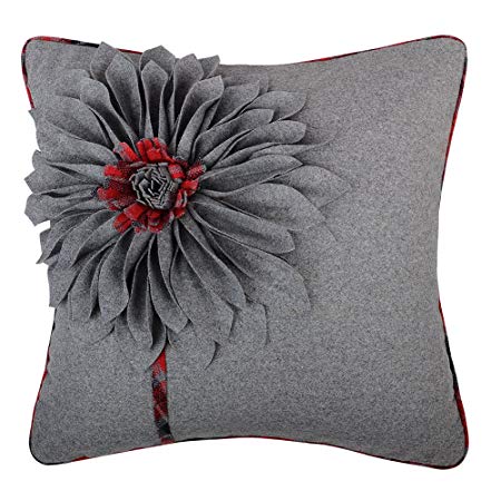 JWH 3D Sunflower Throw Pillow Case Decorative Wool Cushion Cover Handmade Flowers Couch Home Bed Living Room Decor Stereo Pillowcase Gifts 18 x 18 Inch