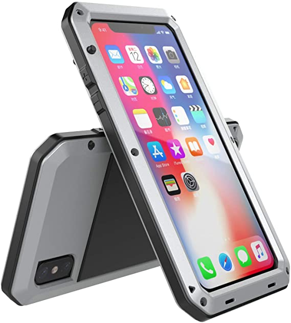 iPhone XR Metal Case,Aluminum Alloy Full Body Shockproof Dropproof Gorilla Glass Cover for Apple iPhone XR 6.1 inch 2018(TK-Silver)