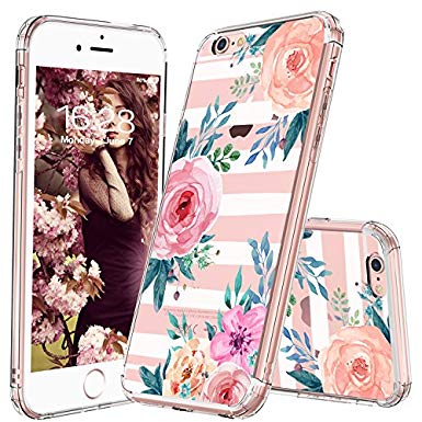 MOSNOVO iPhone 6S Plus Case/iPhone 6 Plus Case, Girls Blossom Stripes Floral Flower Pattern Clear Design Plastic Case with TPU Bumper Case Cover for iPhone 6 Plus/iPhone 6S Plus