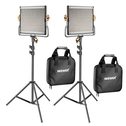 Neewer 2 Pack Dimmable Bi-color 480 LED Video Light and Stand Lighting Kit Includes: 3200-5600K CRI 96  LED Panel with U Bracket, 74.8 inches Light Stand for YouTube Studio Photography Video Shooting