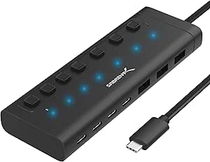 SABRENT USB C Hub 7 Port 48 W mit Schaltern (HB-3A4C)