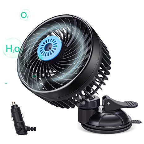 BestFire 12v Fan, Car Fan with Negative lons Feature, Vehicle Fan Air Purifier Suction Cup, Stepless Dashboard Electric Car Fan, Cooling Air Circulator Automobile Fan with Cigarette Lighter Plug