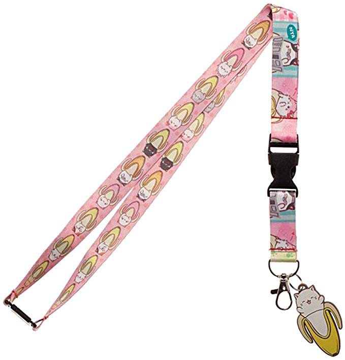 Bioworld Bananya Cat Anime Charm Allover Printed Pink Lanyard ID Badge