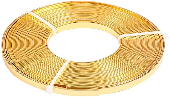 BENECREAT 32 Feet 5mm Wide Flat Jewelry Craft Wire 18 Gauge Aluminum Wire for Bezel, Sculpting, Armature, Jewelry Making - Gold Color