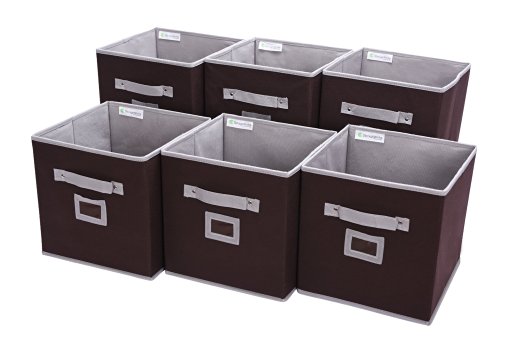 StorageWorks Polyester Storage Cube Box, Foldable Basket Bin Organizer, Brown, 6-Pack