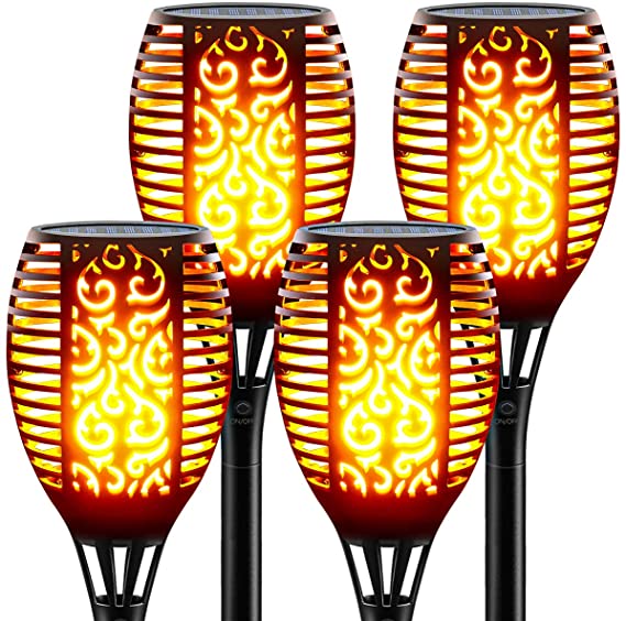 Homlux Solar Flame Torch Light Outdoor - 33 LED Solar Torch Light with Flickering Flame Waterproof Landscape Decoration Lighting Dusk to Dawn Auto On/Off for Garden Yard Path Patio, 4 Pack