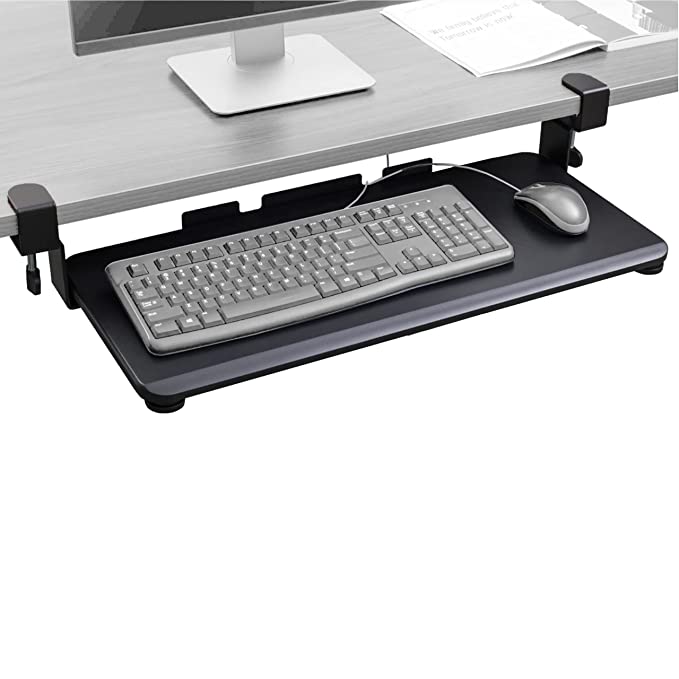 TechOrbits Keyboard Tray Under Desk ? 27" Clamp On Keyboard Drawer Computer Stand ? Ergonomic Mouse & Keyboard Sliding Tray Computer Desk Extender
